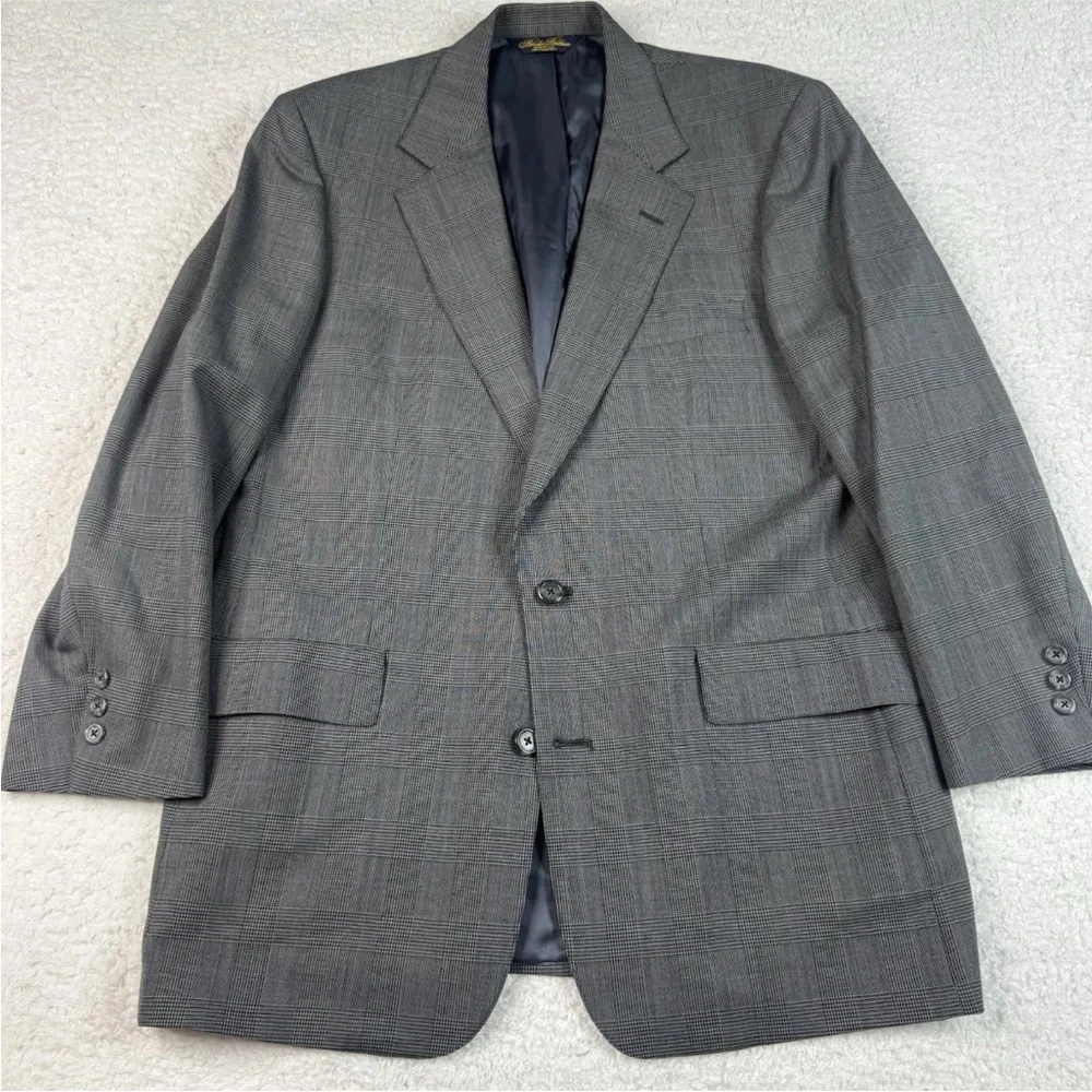 Vtg Brooks Brothers Blazer‎ Plaid Wool Sport Coat Jacket 41R USA Brown